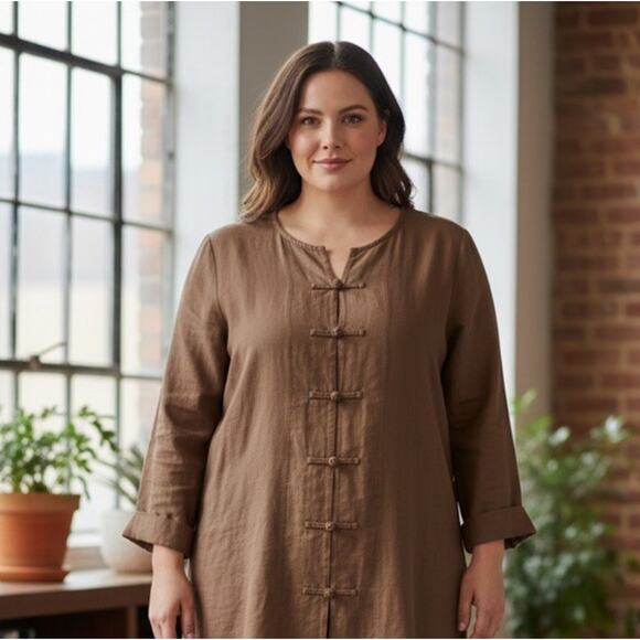 MAGGIE BARNES Shirt Womens PLUS SIZE 2X brown Linen Jacket - Picture 10 of 11
